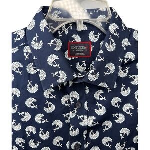 UNTUCKit Pinon Men's Medium Navy Blue White Floral Short Sleeve‎ Button Up Shirt